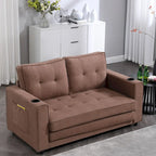 Canapé futon rembourré avec lit gigogne, canapé deux places capitonné pliable multicolore avec porte-gobelet