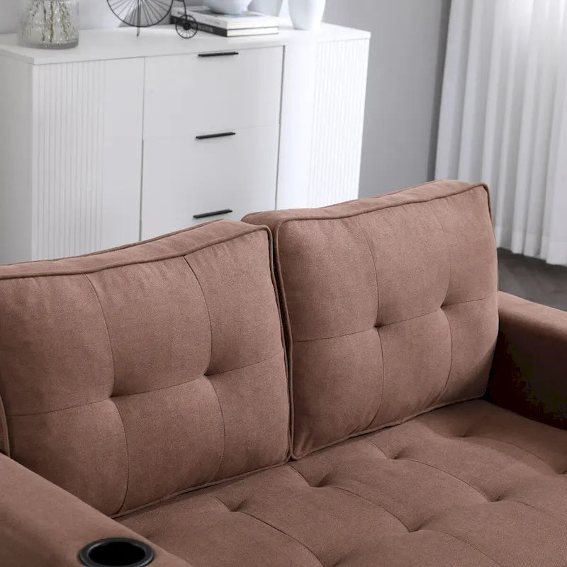 Canapé futon rembourré avec lit gigogne, canapé deux places capitonné pliable multicolore avec porte-gobelet