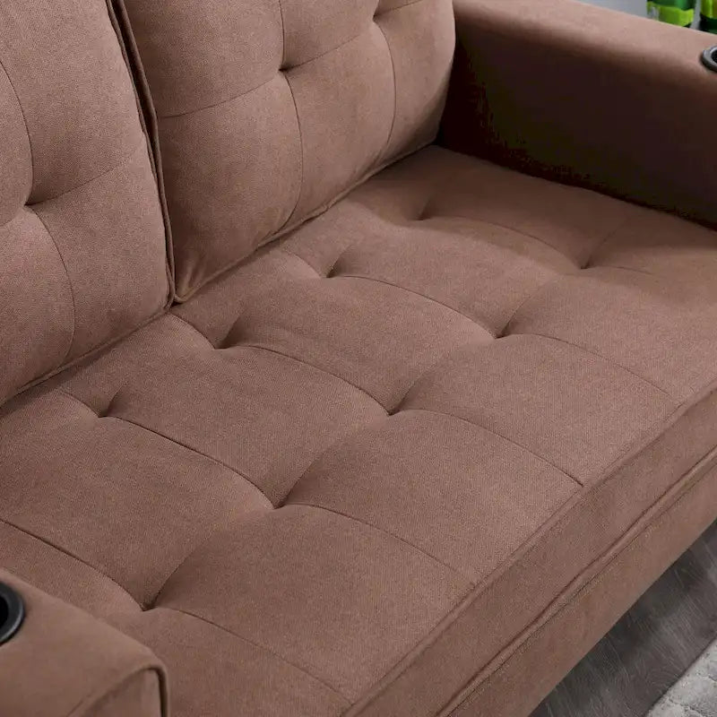 Canapé futon rembourré avec lit gigogne, canapé deux places capitonné pliable multicolore avec porte-gobelet