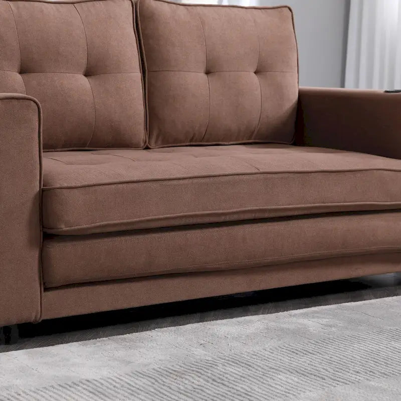 Canapé futon rembourré avec lit gigogne, canapé deux places capitonné pliable multicolore avec porte-gobelet