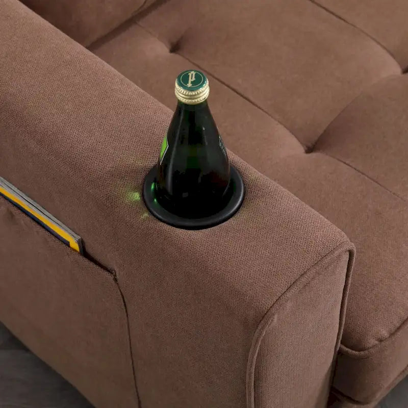 Canapé futon rembourré avec lit gigogne, canapé deux places capitonné pliable multicolore avec porte-gobelet